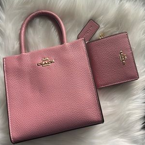 Coach Mini Cally Purse and Wallet set in color True Pink
